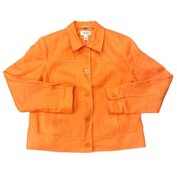 Talbots Women's 100% Linen Button Down Orange Jacket Size 10 - Picture 1 of 8